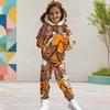 Girls Halloween Panda Ghost Printed Hooded Long Sleeve Kangaroo Pocket Cuffed Pants Two Piece Set