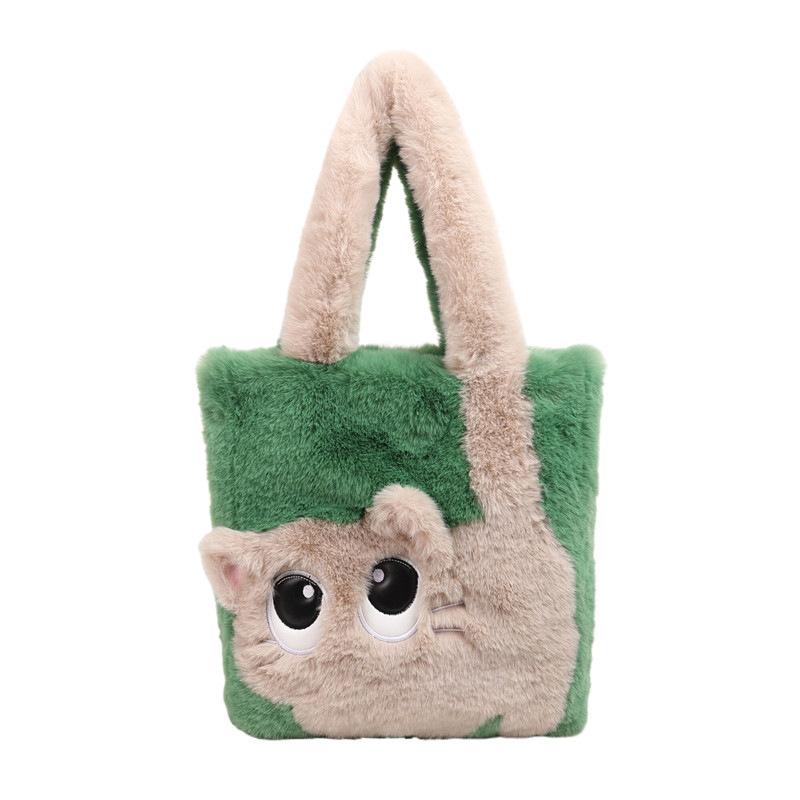 Women's Cute Cat Handbags Faux Fur Underarm Purses Plush Fluffy Shoulder Bag for Women Furry Tote Bag for Fall Winter Large Fuzzy Underarm Handbag