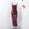 Женское сексуальное платье с открытой спиной из тонкой кожи на бретельках, модное платье без рукавов с застежкой-молнией, длинное платье на бедрах, вечернее платье