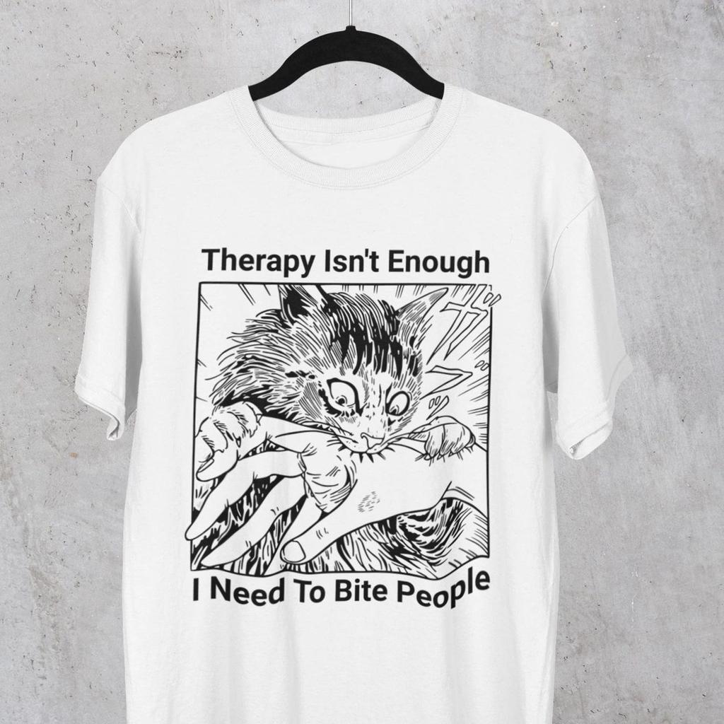 Biting Cat Manga T-Shirt, Therapy Isn't Enough, Gift Tee