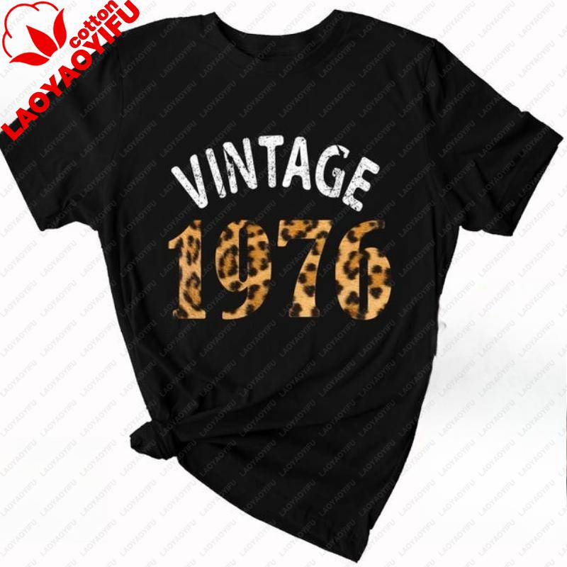 Vintage 1976 Printed Tshirt  Tops 50th Gift Happy Birthday Shirt Hipster Street Fashion Crewneck Casual Style Shortsleev