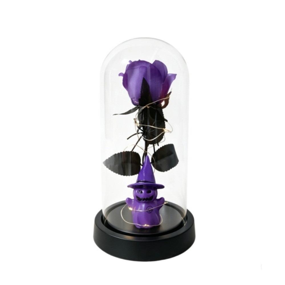 Transparent Cover Artificial Rose Night Light Realistic Ghost Rose Ornament Halloween