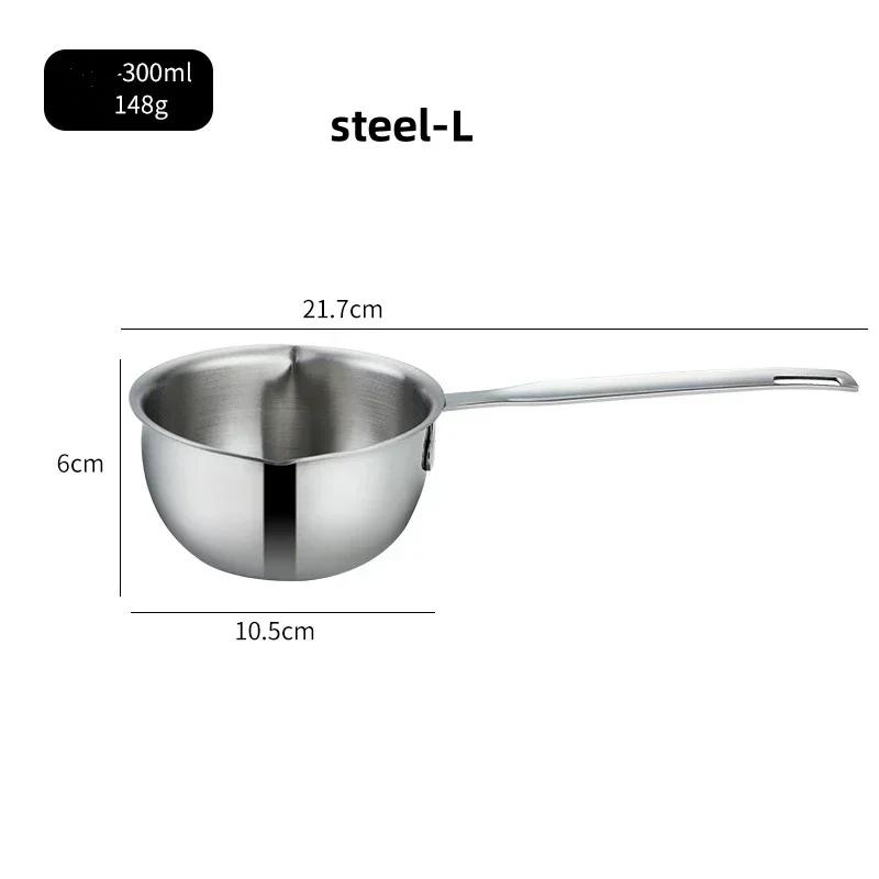 304 Stainless Steel Mini Milk Pot Skillet Wooden Handle Steel Handle Oil Pouring Pan with Scale Butter Melting Pan Kitchen Tool