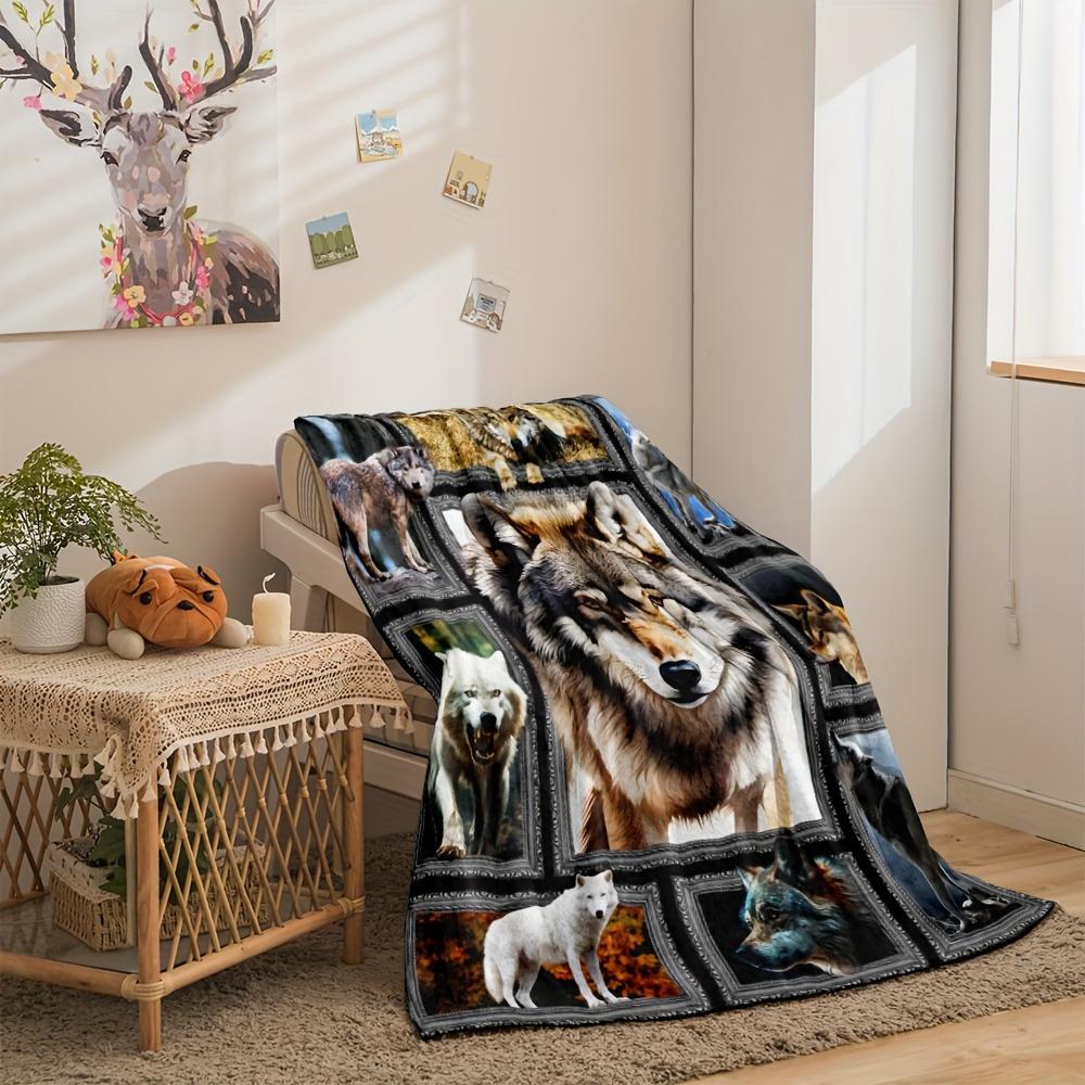 Wolf Photo Frame Collage Flannel Throw Blanket Wild Animal Wolf Portrait Print Warm Sofa Bed Blanket