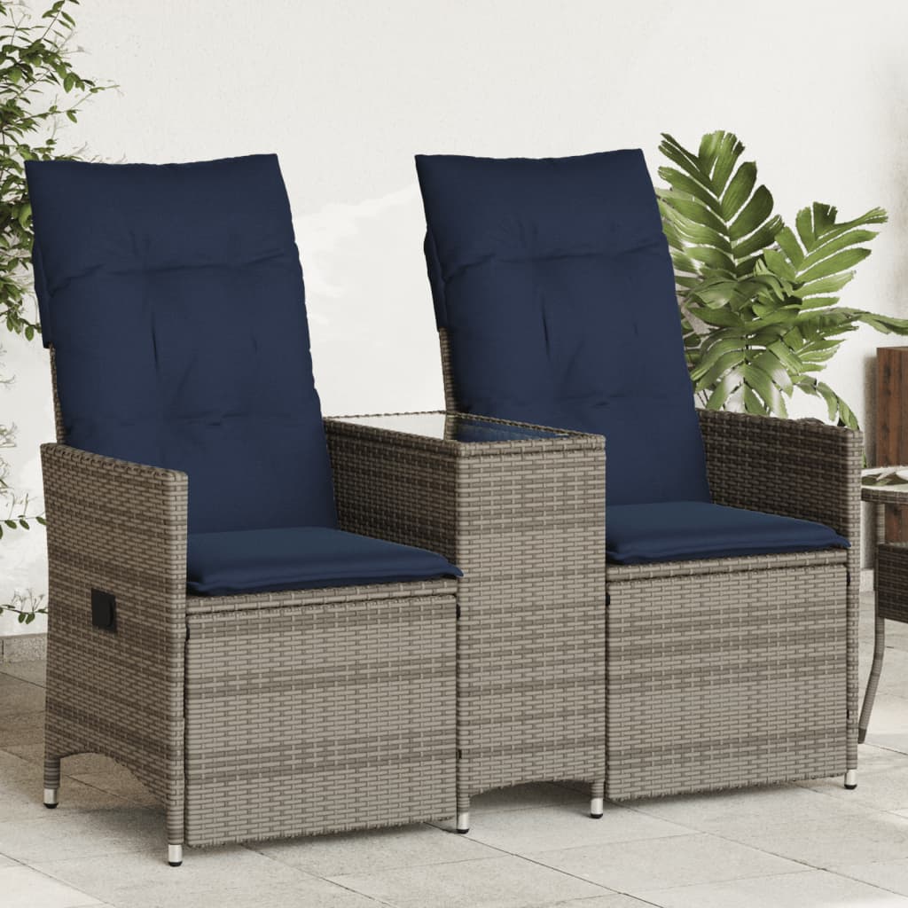 Adjustable 2 Seat Garden Sofa with Table Grey Poly Rattan