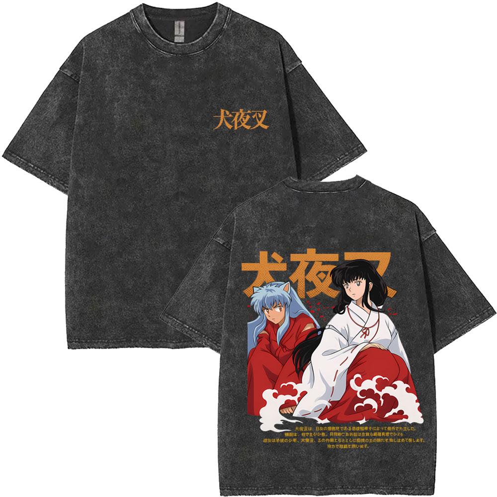 Washed Vintage Anime Inuyasha Graphic Tshirt Men Women Fashion Casual Oversized T Shirts Mens Cartoon Harajuku Short Sleeve