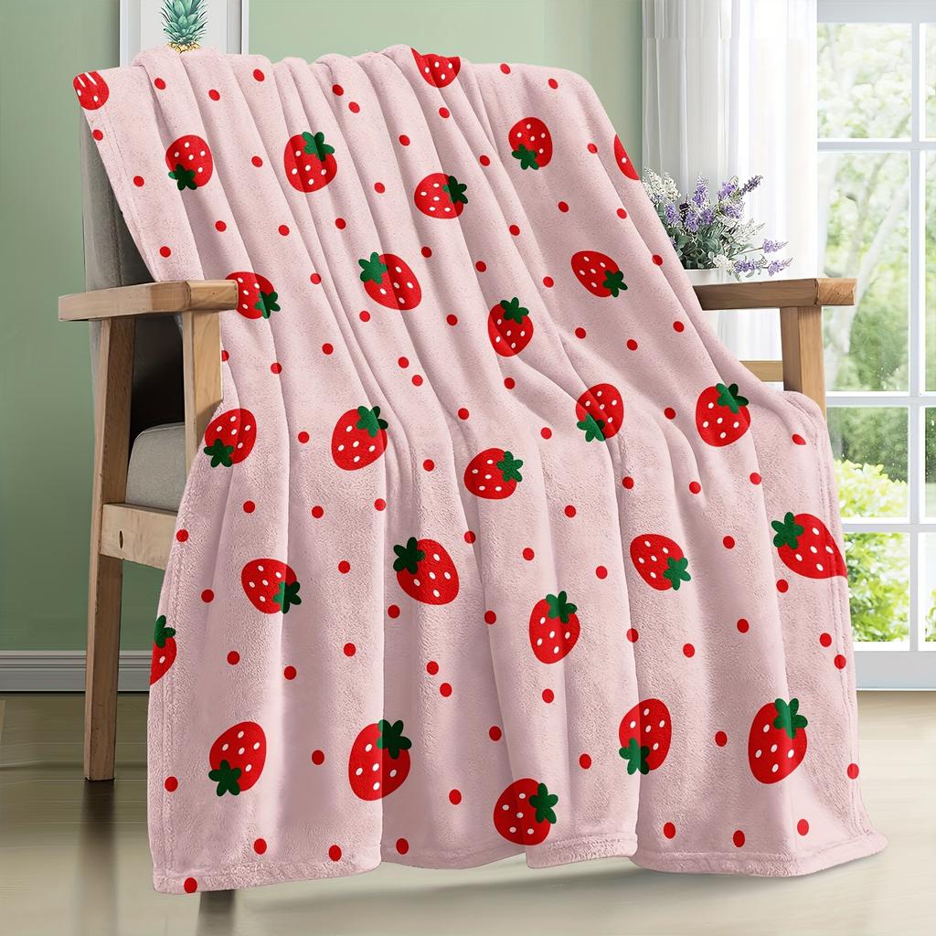 Girls Strawberry Blanket Pink Flannel Soft Warm AllSeason Room Decor Birthday Gift