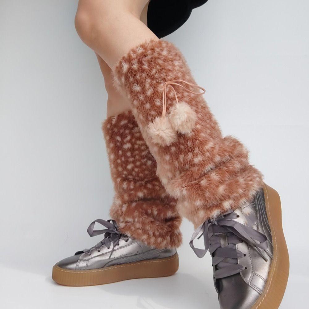 Fawn Dot Lolita Boots Cover Fur Ball Mid-calf Socks Foot Cover Knee High Girls Socks Autumn/Winter