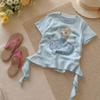 Girls Summer Short Sleeve Sweet Print Ruffle T Shirt