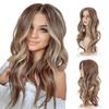 Ladies Long Wavy Ombre Blonde Brown Wig Natural Two Tone Middle Part Heat Resistant Hair Synthetic Wigs for Women