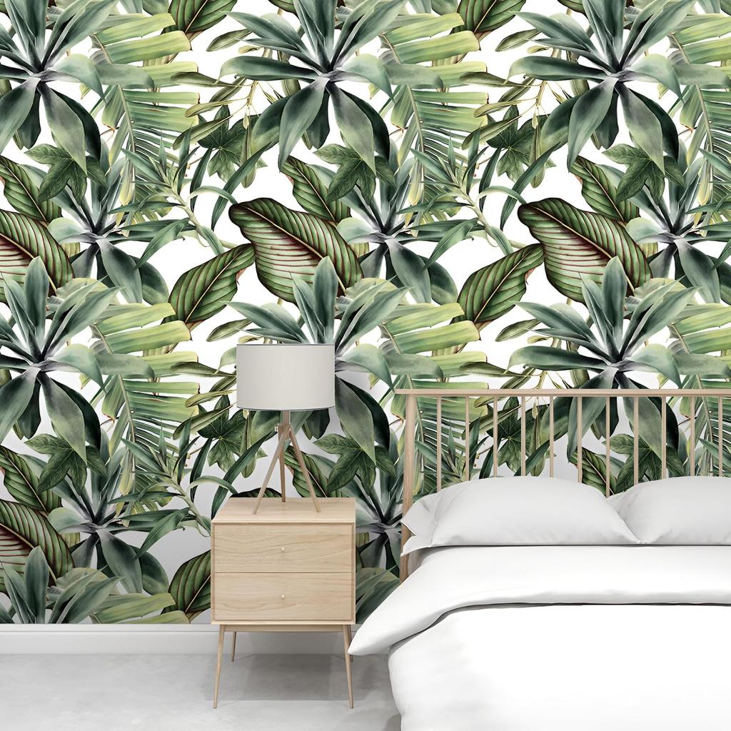Modern Green Leaf Self Adhesive Wallpaper Peel and Stick Tropical Palm Leaf Contact Paper Removable Self Adhesive Wallpaper