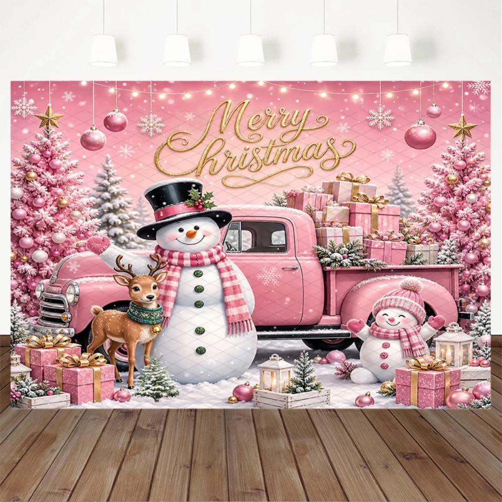 Christmas Car Snowman Reindeer Christmas Gift Theme Banner Background, Children's Birthday Party Decoration Photography Backdrop