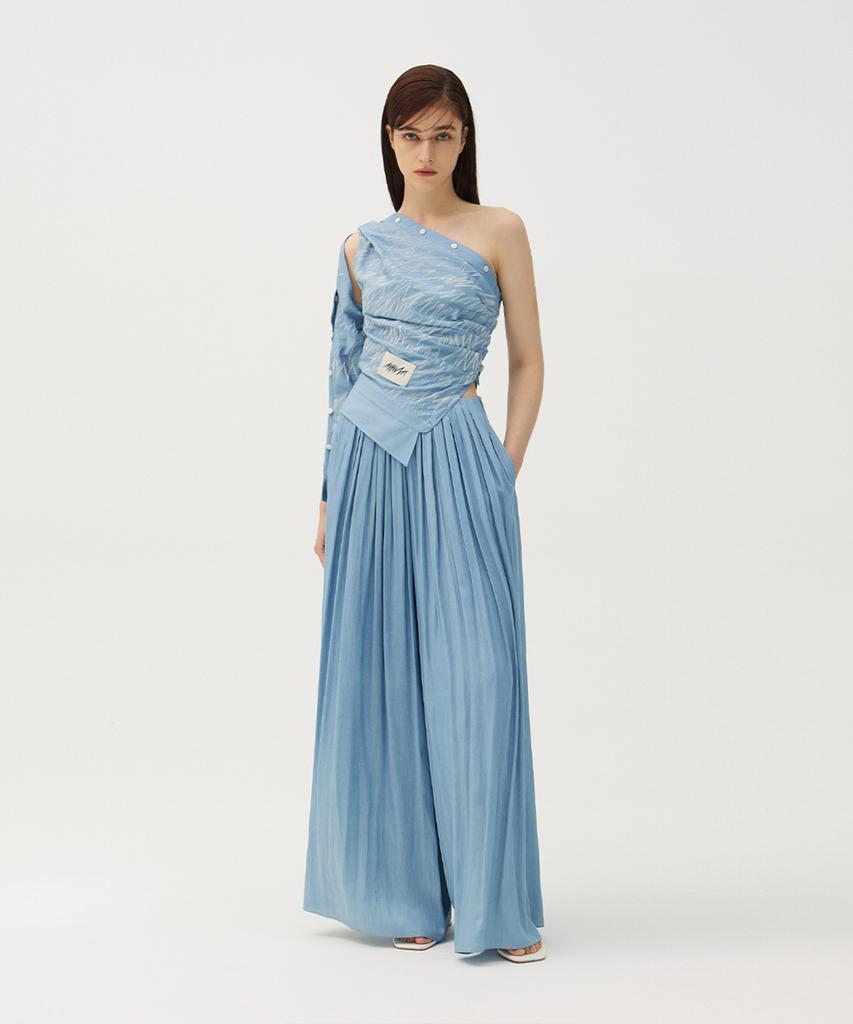 Meuameu Denim Wide Pleated Pants