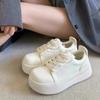 Cowhide Version~ Big Head Ugly Cute Little White Shoes Women's New Muffin Platform Leather Sneakers Mango Doll Shoes