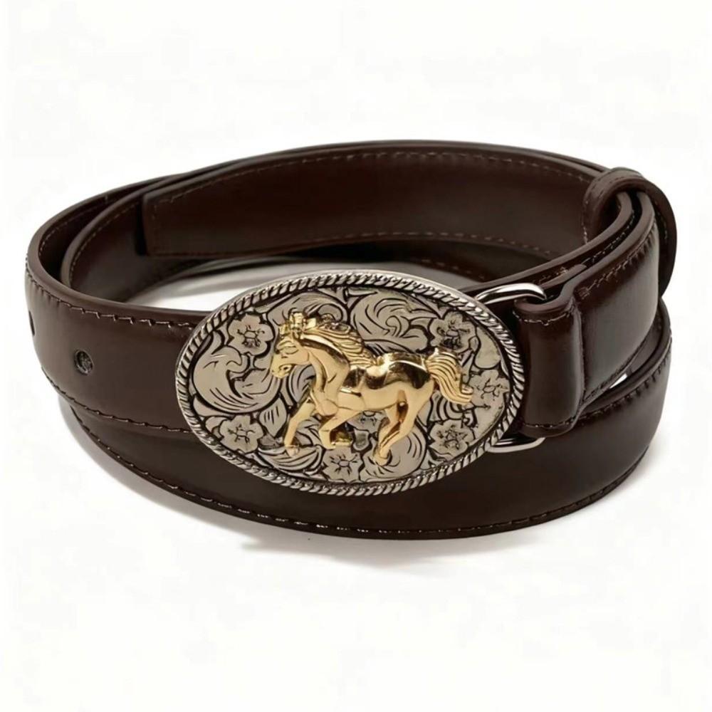 Retro PU Leather Belt Luxury Design Embossed Horse Buckle Belt Jeans Pants Belt For Women Man