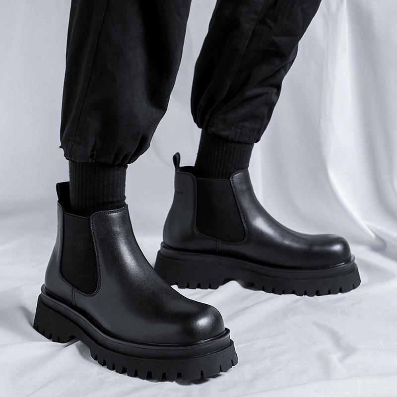 Ботинки Мартин мужские в британском стиле, высокие, рабочие ботинки, кожаные ботинки Челси мужские, увеличивающие рост, трендовые мужские ботинки 182182-R