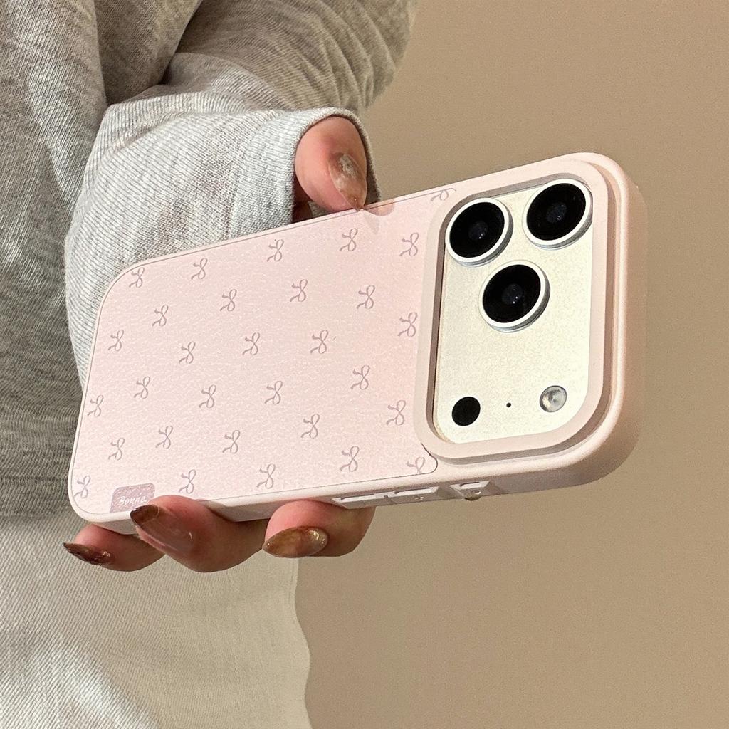 Розовый кожаный чехол с бантом для Apple 17 Promax для IPhone 16 корейский 15 для Huawei для Samsung 14