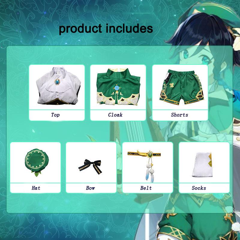 Genshin Impact косплей игра аниме проект Venti костюмы для косплея женский плащ топ шорты пояс носки галстук полный комплект
