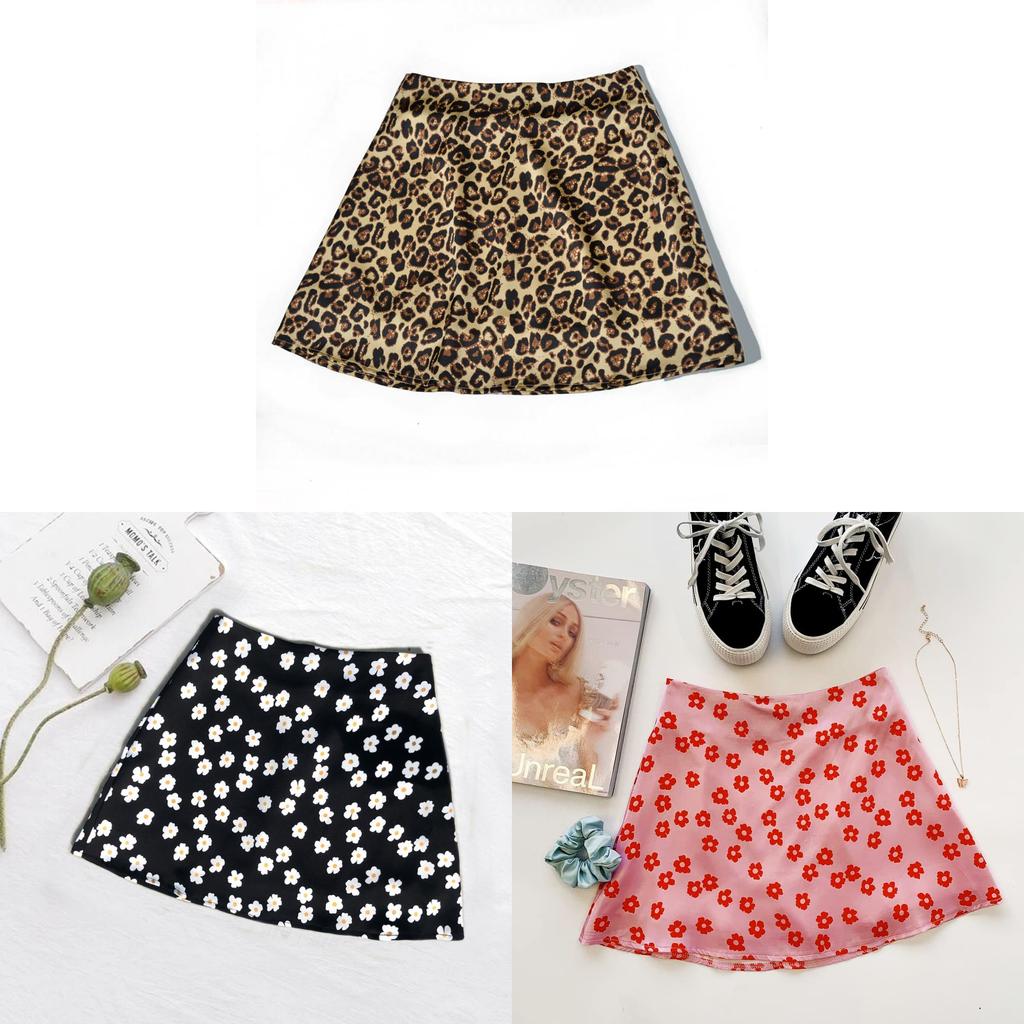 Satin Floral Print Short Skirt With High Waist Zipper For Spring Fashion Women