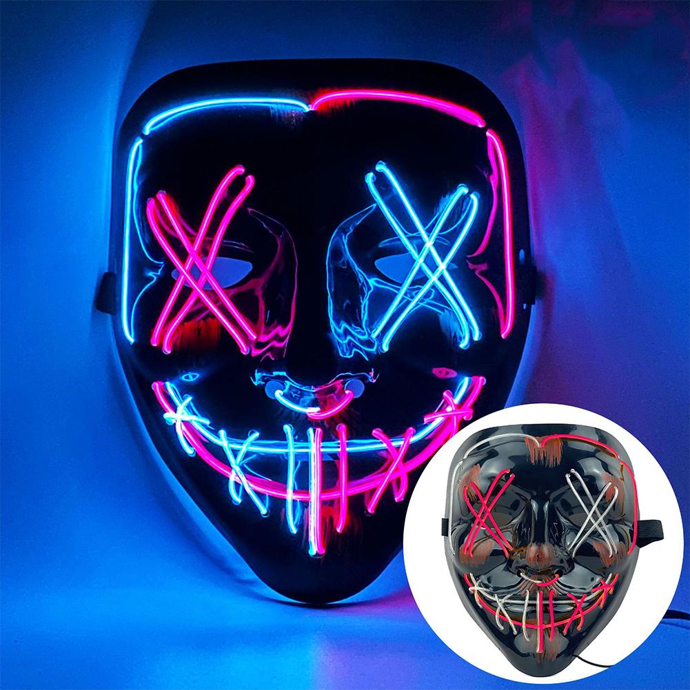 Светодиодная светящаяся маска на Хэллоуин, светодиодная маска для вечеринки, маскарадная маска, неоновая маска, светящаяся в темноте, реквизит для ужасов, костюм для вечеринки
