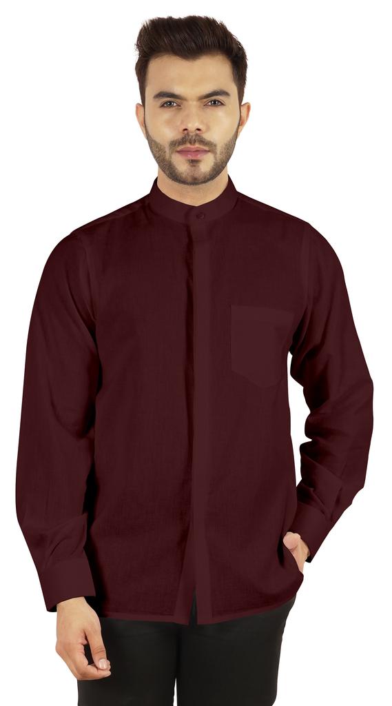 BestMan Мужская однотонная рубашка на пуговицах с китайским воротником и планкой спереди для формального случая