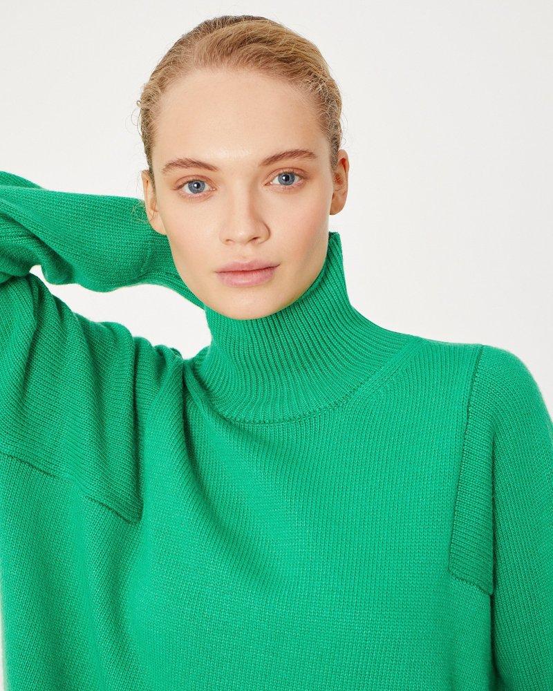 Новый свитер, женский свободный вязаный пуловер с высоким воротником и длинными рукавами, теплый свитер