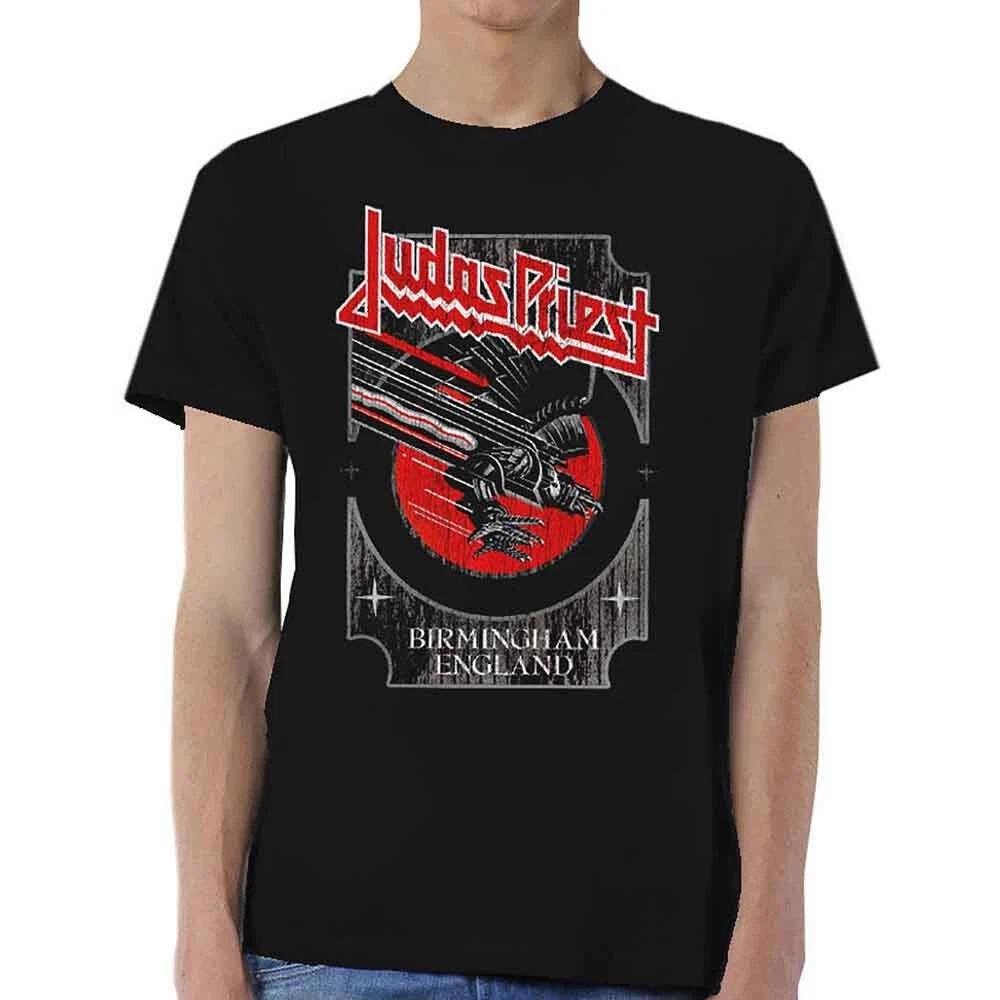 Judas Priest Men's Silver and Red Vengeance T-Shirt Black