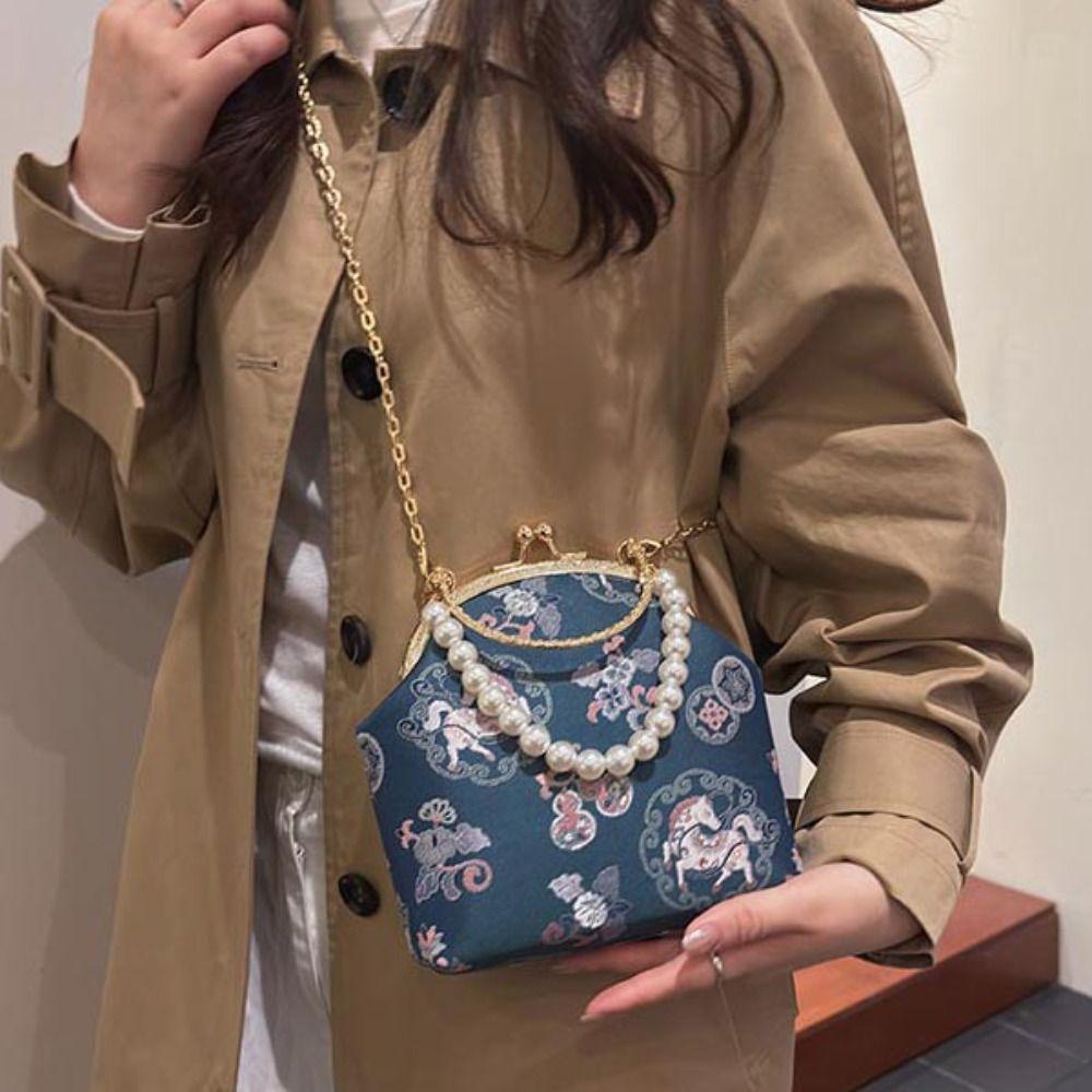 Жемчужная китайская сумка Chegsam Accessories Элегантная вышитая сумка для банкета Одно плечо с ручкой Сумка на запястье Женская