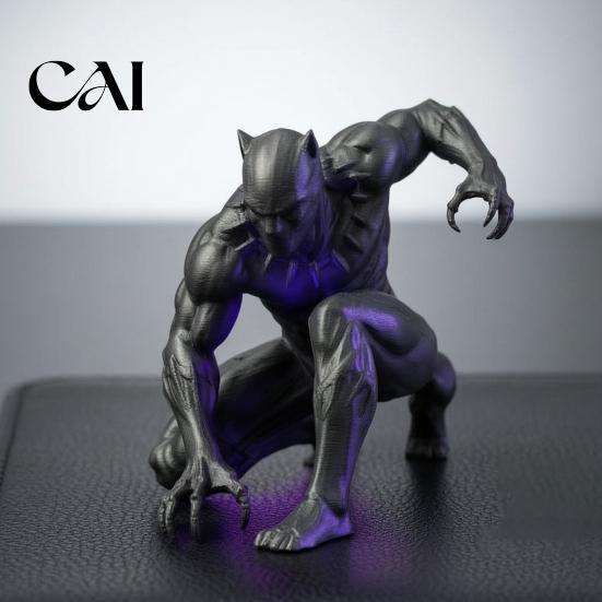 Detailed Muscle Texture Figurine 3D Printed Black Panther Action Figure, Warrior Statue, Sturdy PLA Resin Art Squat Combat Pose Matte Gaming