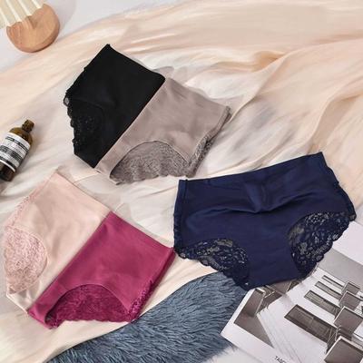 Женские трусы средней талии с кружевной отделкой, закрывающие ягодицы, бесшовные, однотонные, эластичные, удобные, повседневные, спортивные трусы