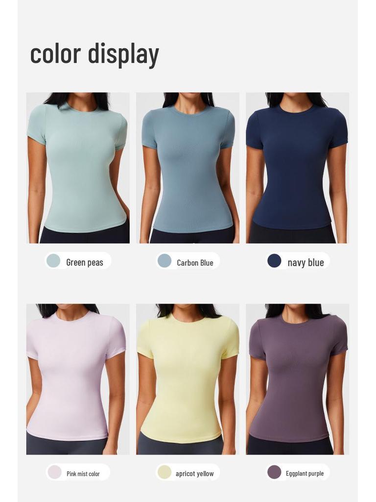 Спортивная футболка для йоги в стиле Кардашьян, однотонная, быстросохнущая, эластичная, стройнящая, облегающая, с круглым вырезом, короткий рукав, для весны и лета.