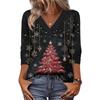 Women's Loose Comfortable Casual Fashion V-Neck Christmas Print 3/4 Sleeve Top