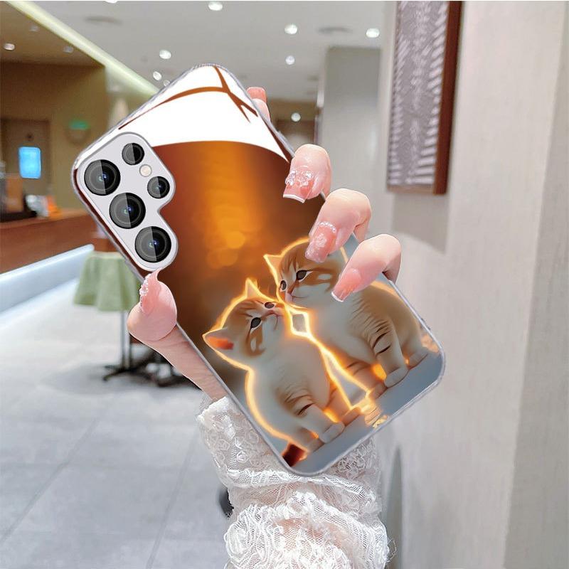 Кошки Подходящий для Samsung S24PLUS Чехол для мобильного телефона S23 Девушки S22 Приятный для кожи A52 Стеклянный чехол A54 Все включено A14