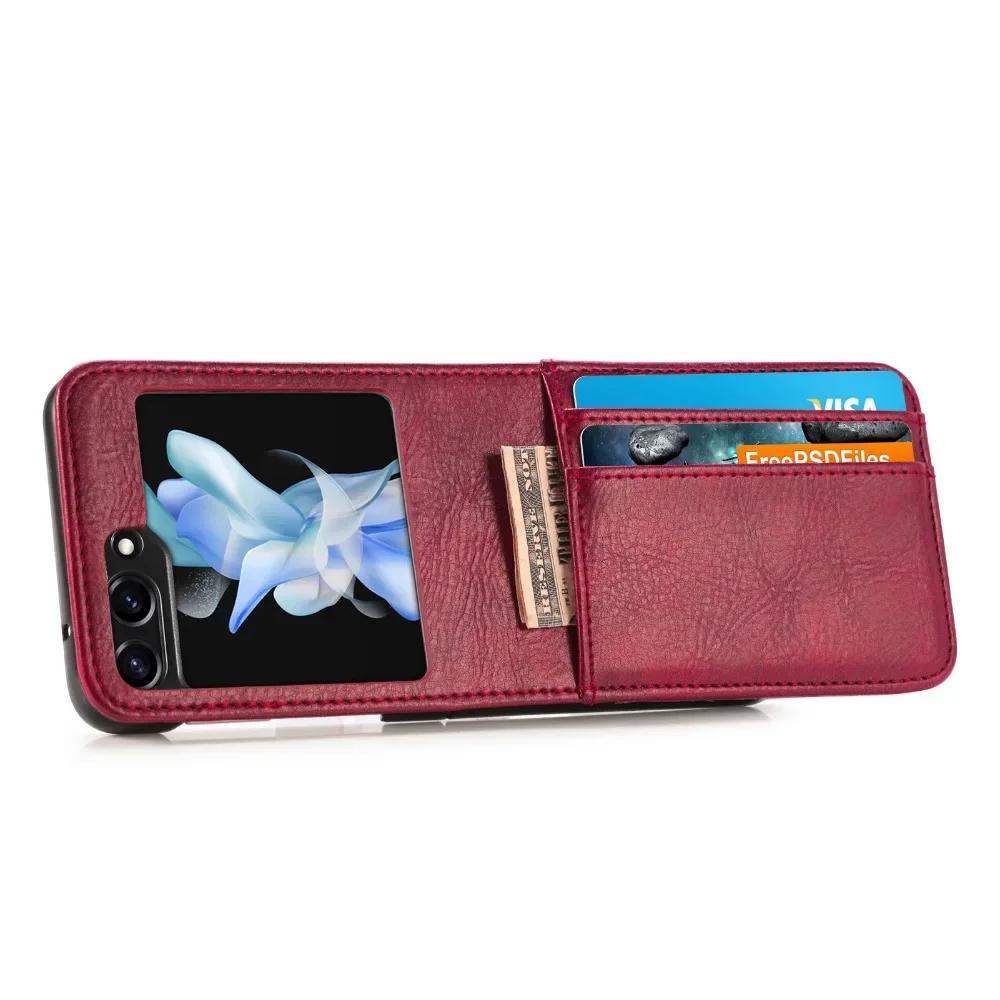 Чехол из ПУ кожи для Samsung Z Flip 6 5 4 3 2 Flip6 Flip5 Flip4 Flip3 Flip2 5G Защитный чехол для телефона с держателем для нескольких карт