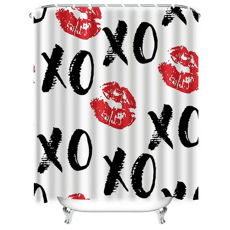 Шторка для душа с узором "Губы и XOXO" - Стильный и веселый декор для ванной комнаты, водонепроницаемая, прочная, подходит для разделения влажной и сухой зон
