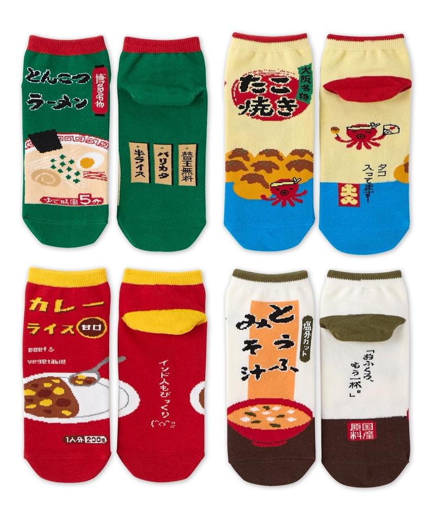 Nissen Women's Food-Package-Design Short Crew Socks, 4 Pairs, 21-25 cm