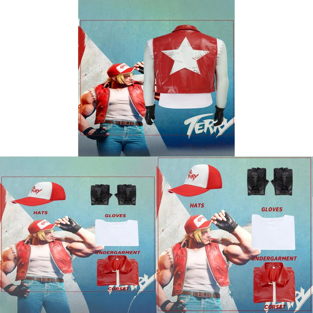 Street Fighter Terry Bogard Cosplay Suit With Polyester Material For Anime Conventions