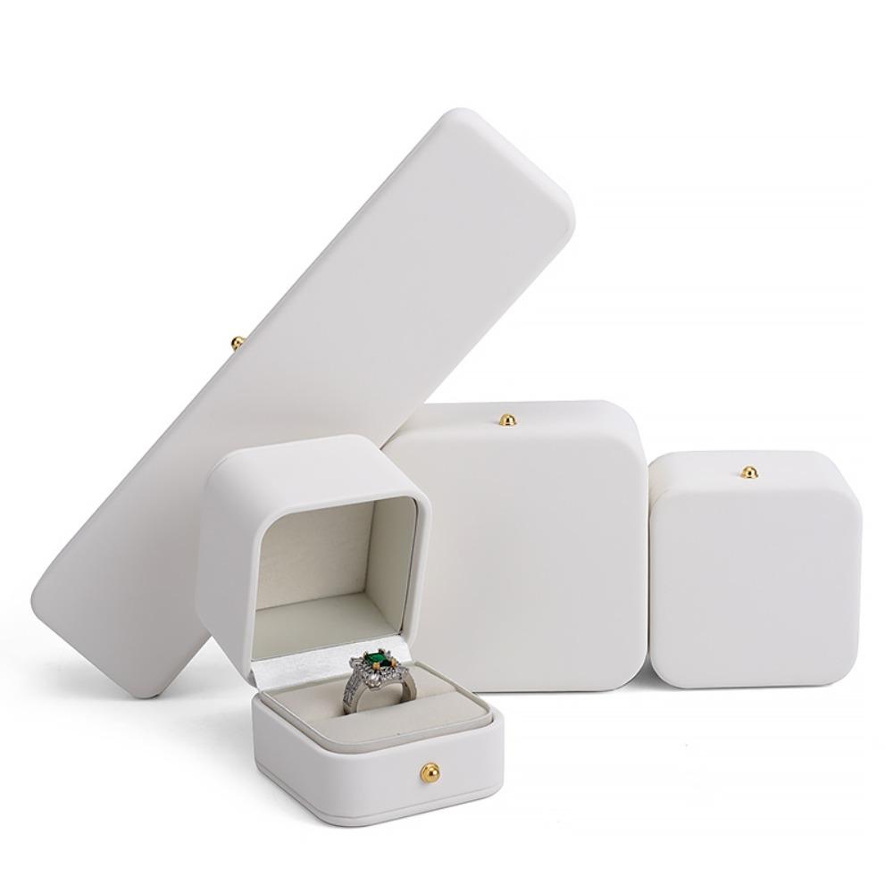 White Jewelry Packaging Box PU Leather Necklace Collection Box Delicate Ring Case Wedding