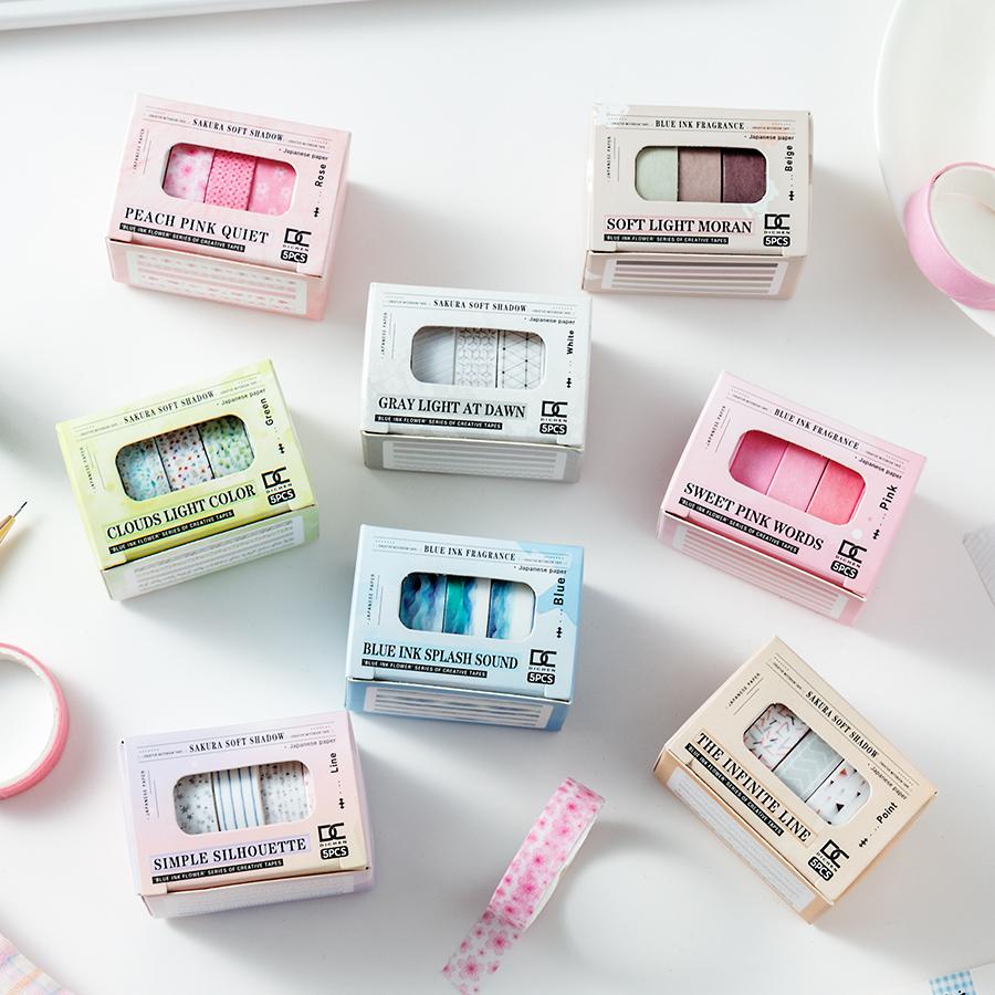 Набор из 5 штук васи-лент с цветами сакуры, мини-набор лент, клейкая маскировочная лента 1 см, декоративные наклейки для дневника, для DIY рукоделия