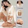 Pajamas Women Long-Sleeved Trousers Set Comfortable Simple Loose Cute Sweet Cartoon Bear Homewear Outside Sleepwear Girl Clothes