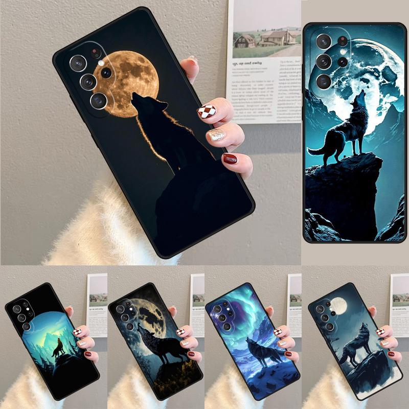 Силиконовый чехол для телефона Samsung Galaxy note 10 pro S26 S25 S24 S23 S22 S21 Plus S25Ultra с принтом 'Воющий волк на луне' Чехол