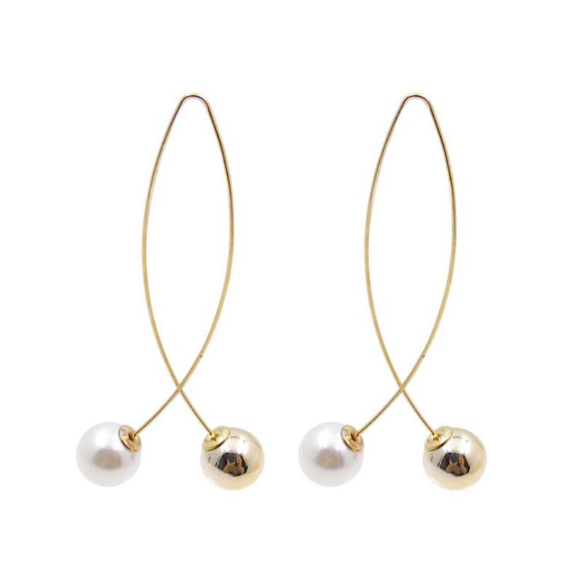 Темпераментные двусторонние длинные серьги женские милые металлические минималистичные жемчужные серьги ручной работы