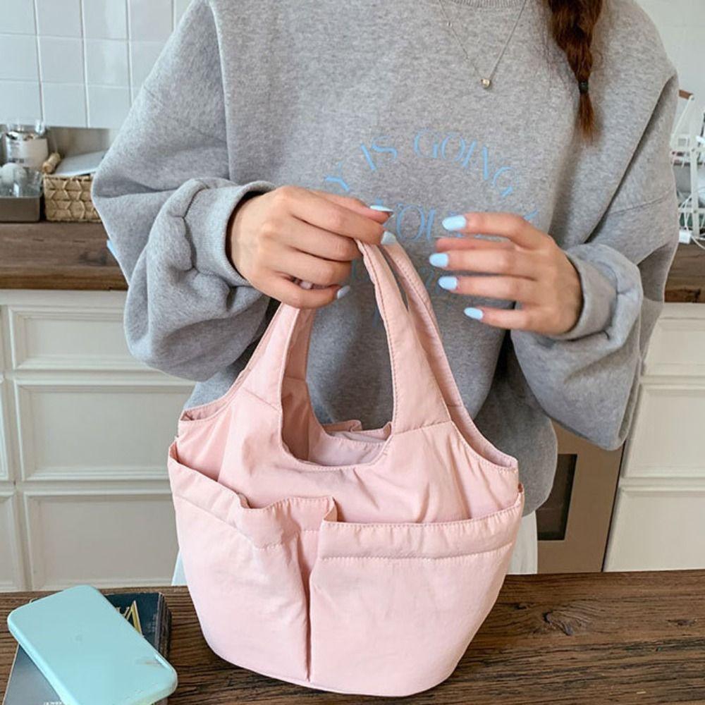 Multi-pouch Simple Commuting Tote Bag Large Capacity Solid Color Handbag Folded Bucket Bag Unisex