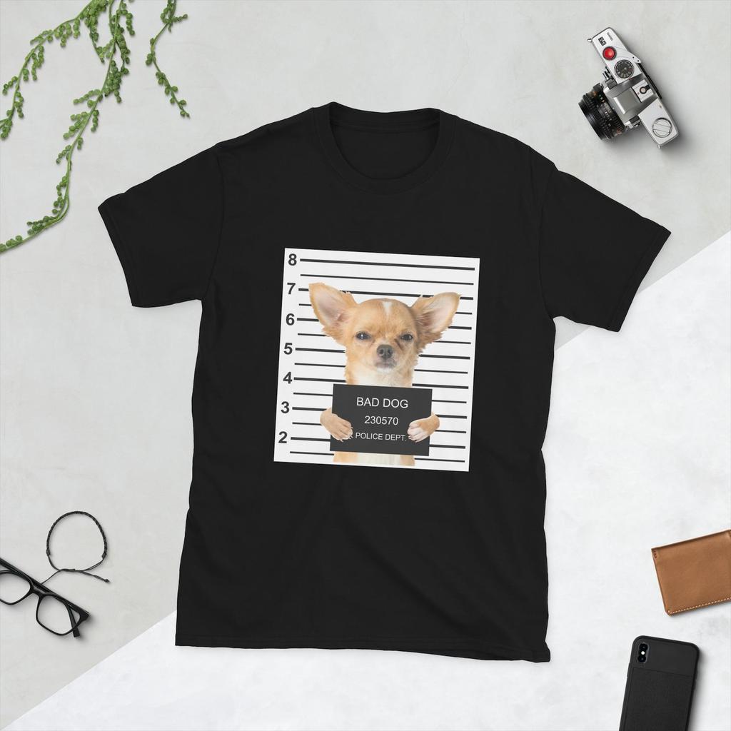 Funny Beautiful Bad Dog Mugshot (CUTE CHIHUAHUA DOG) Dog Lover Short-Sleeve Unisex T-Shirt