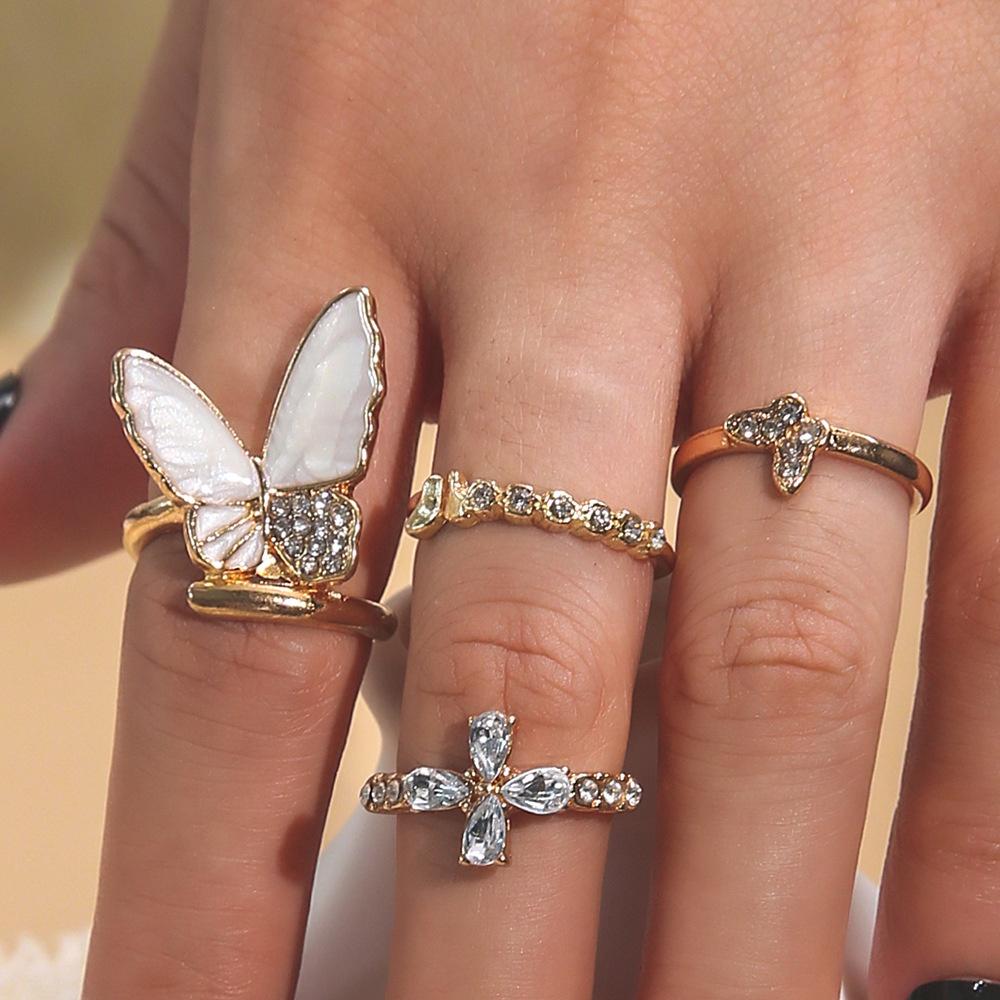 Stylish And Elegant Butterfly Diamond Ring Set Wholesale Fashion Accessories