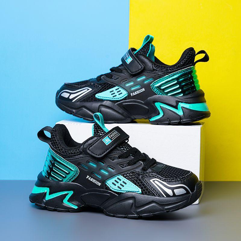Boys Shoes Children's Sports Shoes Spring and Autumn Breathable Double Net New Boys Non-slip Solid Bottom Student Running Shoes