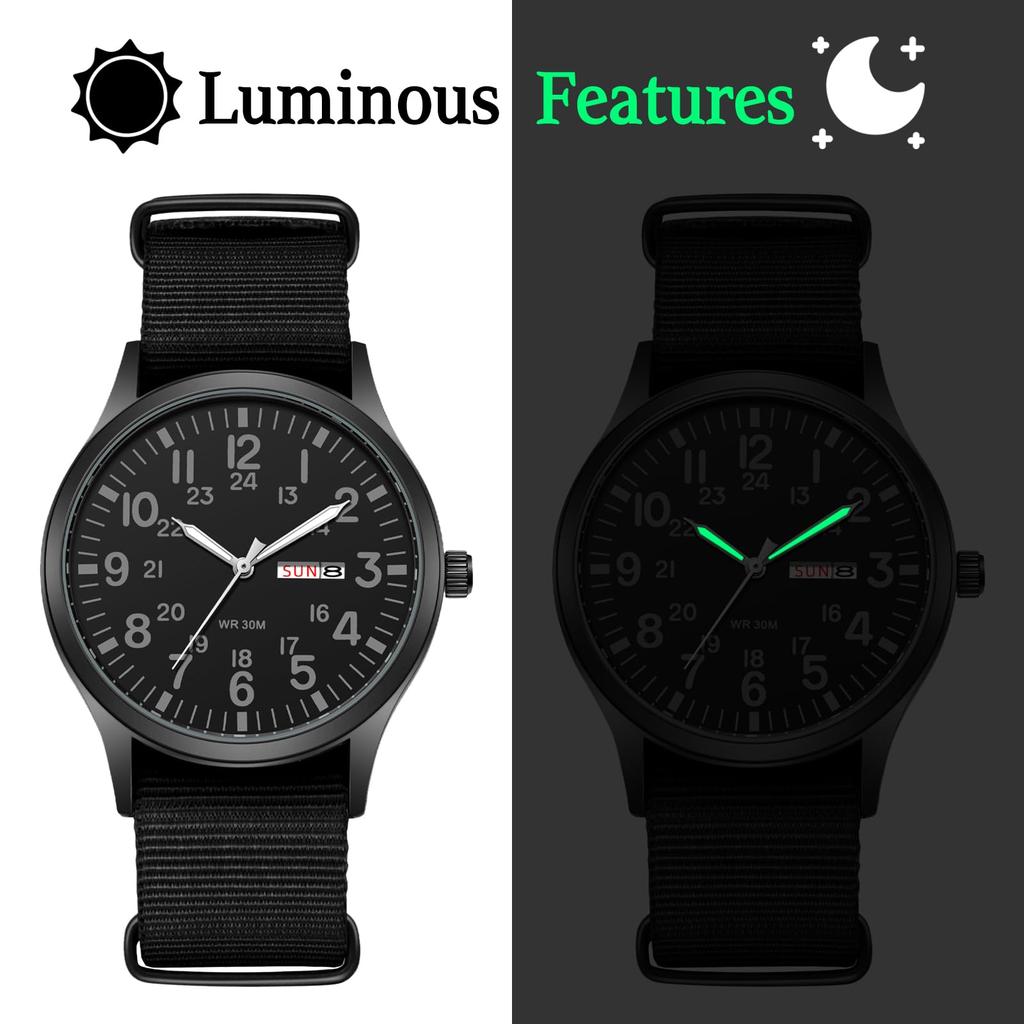 Outdoor Military Watch Analog Display Nylon Quartz Watch with Luminous Day of the Large Green Boyfriend Gift Men's Strap Calendar, Index, Date, Week,