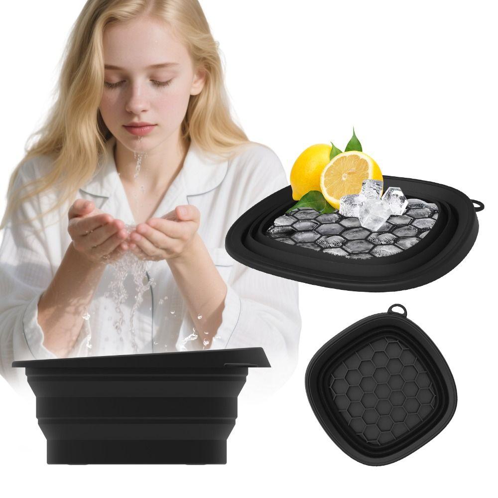 Built-in Ice Tray Portable Ice Basin Foldable Skincare Washbasin Face Dipping Bowl for Women Girls