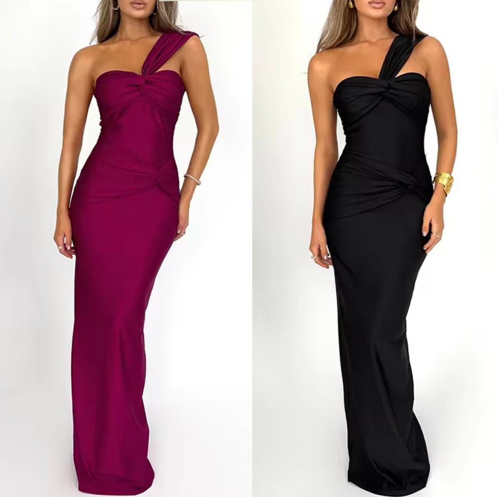 Spring New Arrival Women's Sexy Strapless Solid Color Patchwork Bodycon Slim Fit Hip Wrap Dress for European and American Cross-border Trade