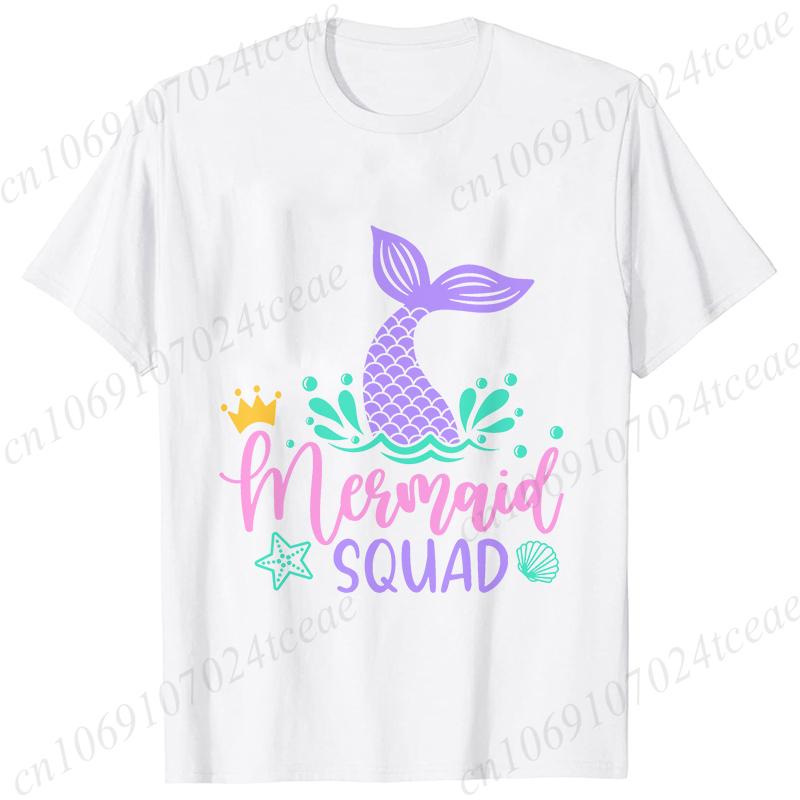 Принт Mermaid Squad Женские футболки с коротким рукавом Одежда Футболка Русалка Девочки Вечеринка по случаю дня рождения Женские топы Команда дня рождения Женские топы